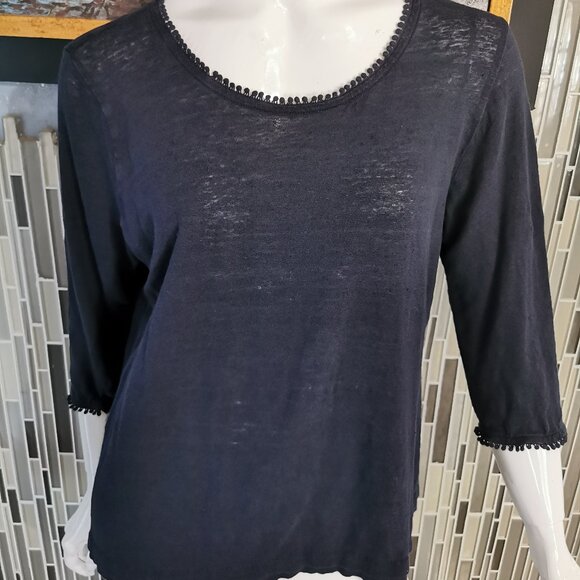 J Jill Love Linen Blouse Top Black Beach Resortwear Boho Lagenlook Size L 0306 - Picture 1 of 5